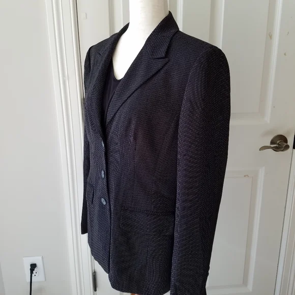 NWT Anne Klein Black Modern Fit Blazer w/ Gold Thread Accent - Picture 3 of 8